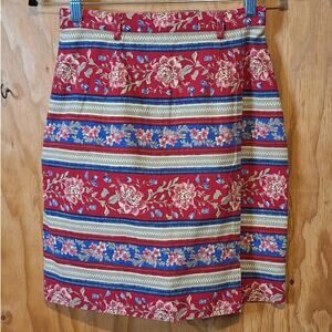 Talbots Vintage Mini Skirt Womens Size 8 Red Striped Floral Classic Preppy 1990s